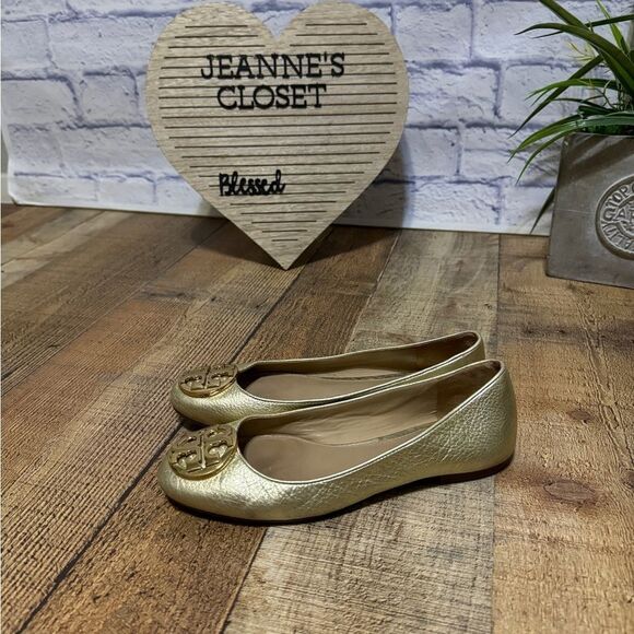 Tory Burch - Claire Metallic Tumbled Leather Ballet Flats Spark Gold 5.5 - Picture 11 of 14